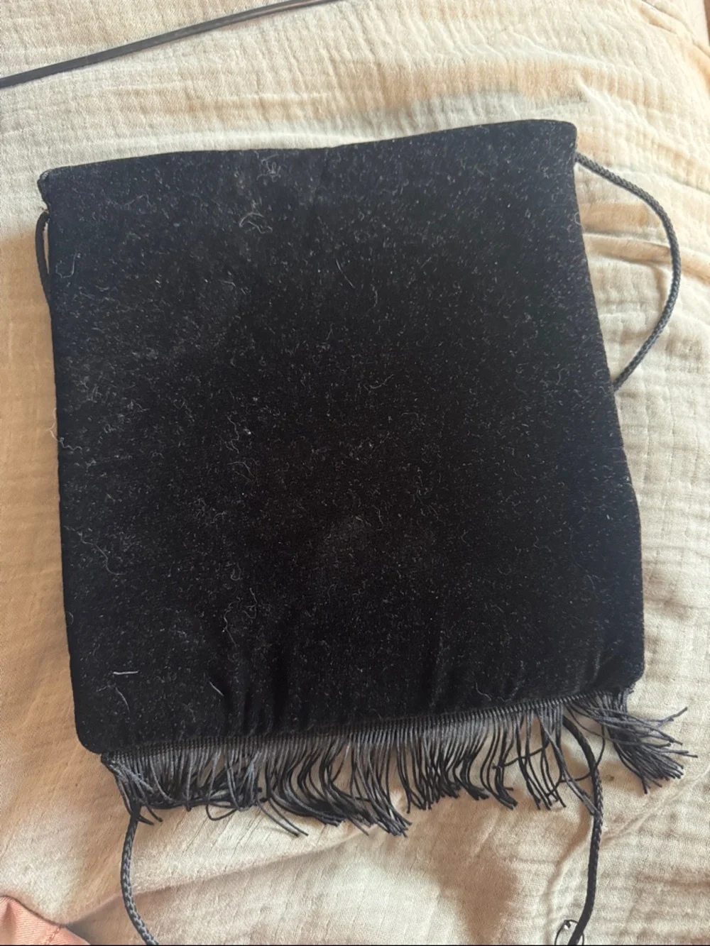 Embroidered Black Velvet Heart Crossbody Bag